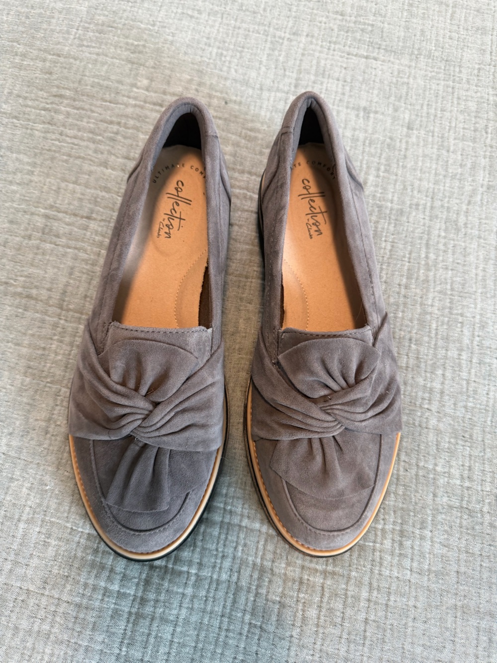 Clarks Gray Suede Knot Slip-On Loafers